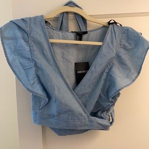 BNWT Denim Wrap Front Crop Top, S